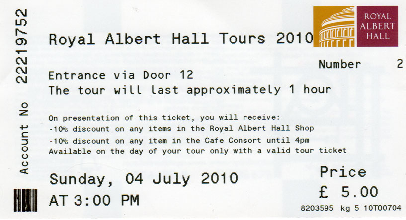 Royal Albert Hall Tour 2010 Ticket